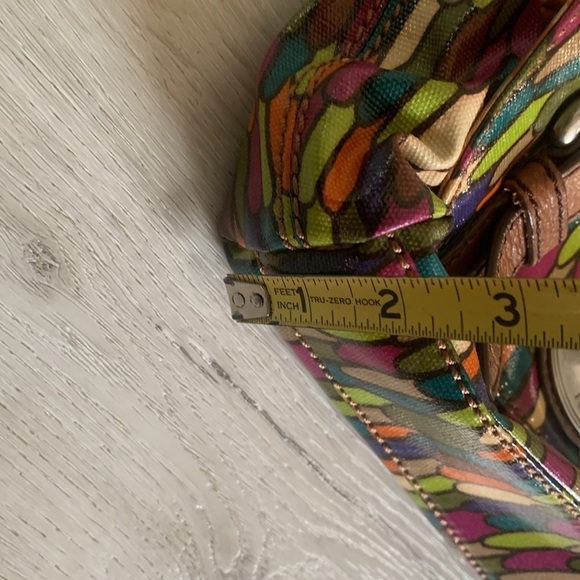 FOSSIL Flap Satchel Messenger Canvas Crossbody Purse Bag colorful leather - Picture 10 of 15